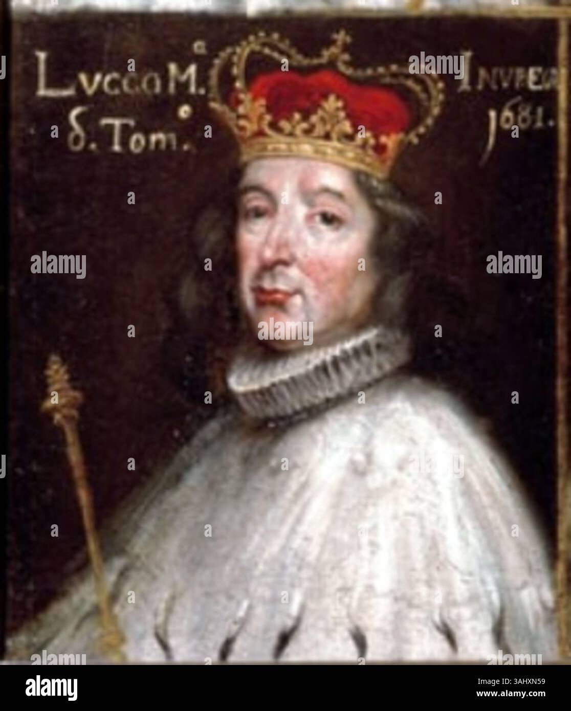 Porträt von Luca Maria Invrea (1624-1693), Doge von Genua von 1681 bis 1683. Dieses Ölgemälde fängt seine Führungsrolle im 17. Jahrhundert ein. Stockfoto