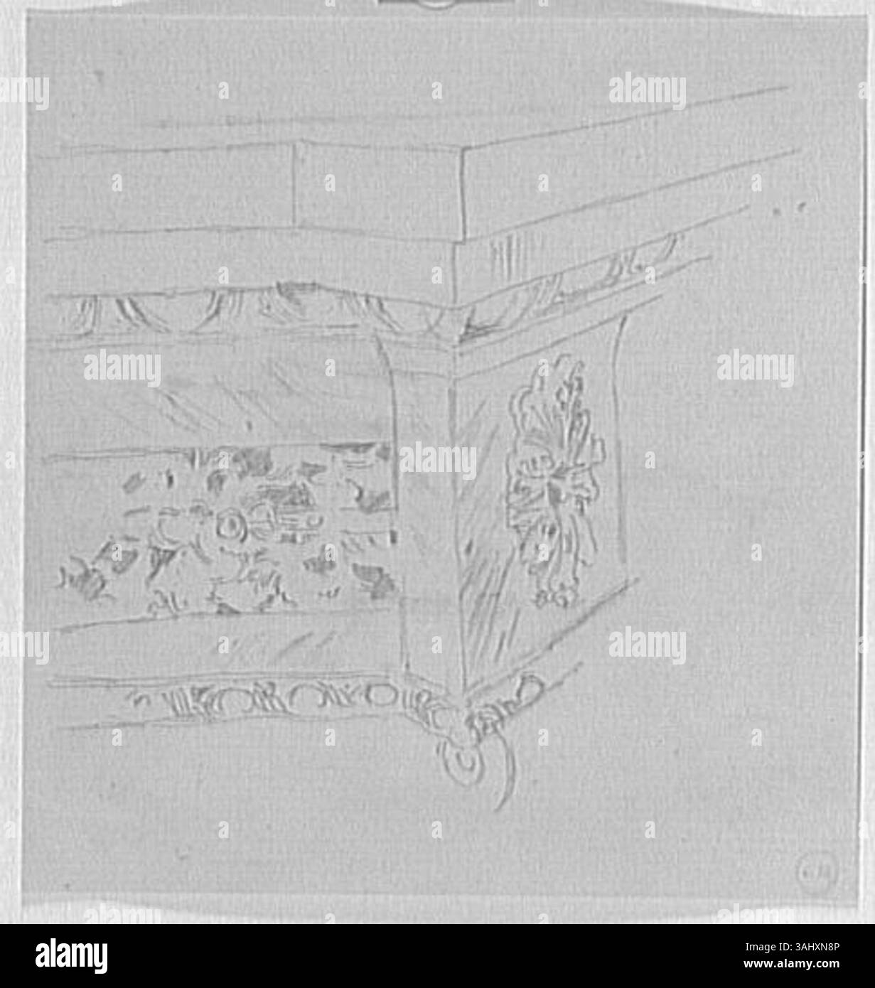 Gustave Moreaus „Etude de meuble“, die zwischen 1850 und 1895 entstanden ist, konzentriert sich auf ein Möbelstück, das seine Aufmerksamkeit auf Alltagsgegenstände und deren Darstellung in der Kunst widerspiegelt. Stockfoto