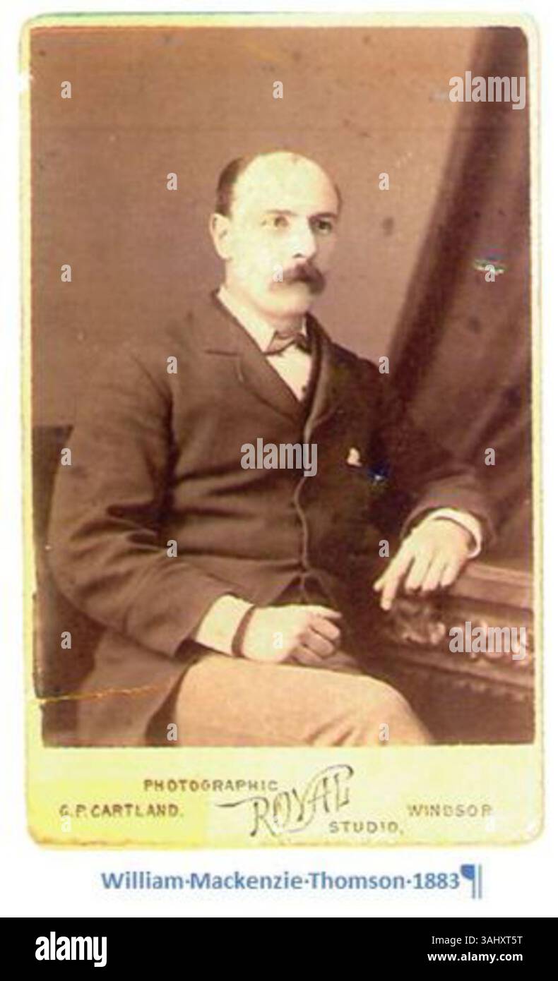 Dieses Porträt von William Mackenzie Thomson aus dem Jahr 1883 zeigt George Piner Cartland aus Windsor. Es handelt sich um ein fein ausgeführtes Werk, das Cartlands Gleichnis in einem detaillierten, klassischen Stil, der im späten 19. Jahrhundert beliebt war, einfängt. Stockfoto