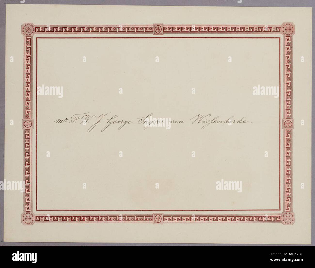 Das Album amicorum, das A.L.G. Bosboom-Toussaint präsentiert wurde, enthält einen Beitrag von F.W.J.G. George Snijder van Wissenkerke. Sie ist im Regionalarchiv Alkmaar erhalten und weist auf ihre Bedeutung in der regionalen Kulturgeschichte hin. Stockfoto