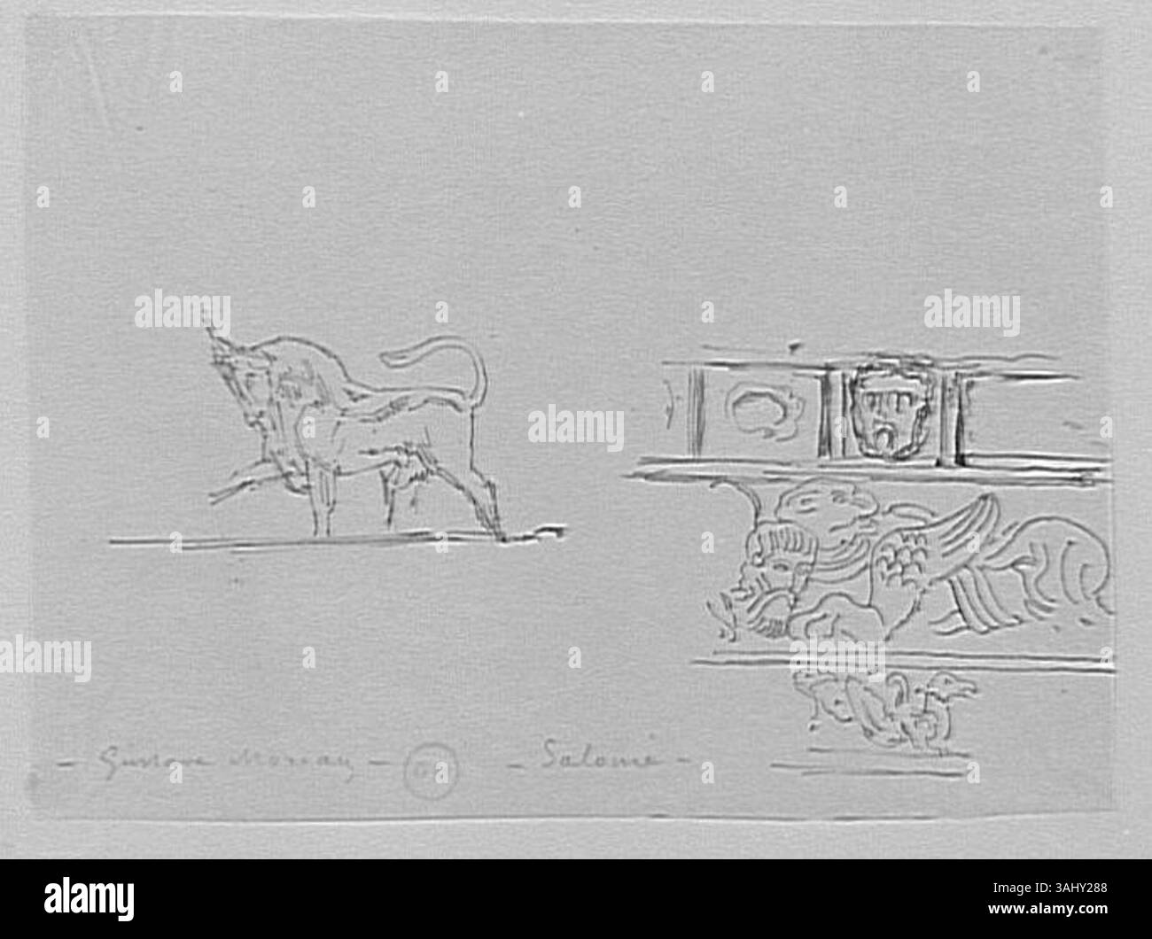 Gustave Moreaus zwei Studien für Salome aus den Jahren 1850 bis 1895, die die legendäre biblische Figur Salome in verschiedenen Posen darstellen, inspiriert von „Le Magasin Pittoresque“. Stockfoto