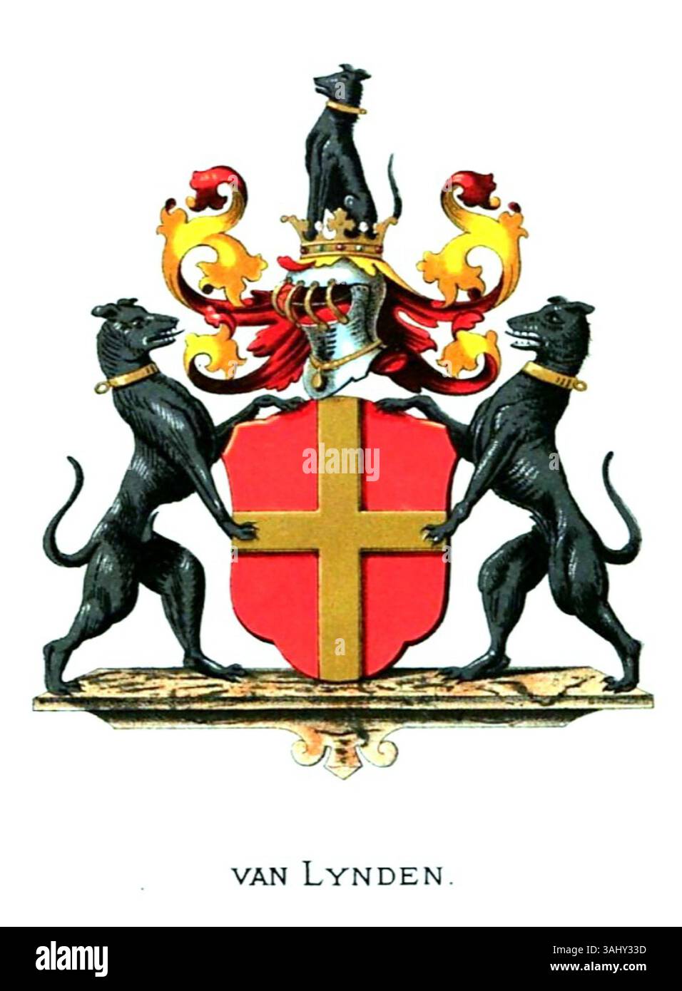 Das 1893 entworfene Wappen der Familie Van Lynden repräsentiert das edle Erbe und symbolisiert das Erbe der Familie durch ein heraldisches Design. Stockfoto