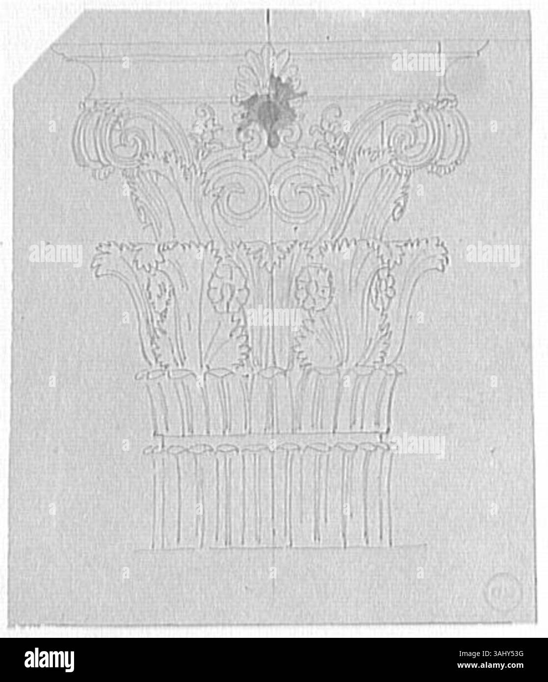 „Etude de Chapiteau Composite“ (Studie des Composite Capital) von Gustave Moreau präsentiert eine detaillierte Untersuchung eines dekorativen architektonischen Elements. Die zwischen 1850 und 1895 entstandene Studie zeigt Moreaus Interesse an historischen architektonischen Besonderheiten und klassischen Kunstformen. Stockfoto