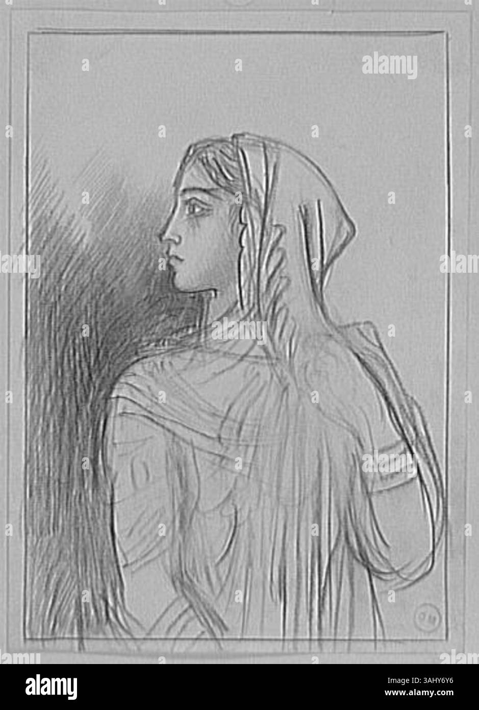 Diese Studie von Gustave Moreau, die zwischen 1850 und 1895 erstellt wurde, stellt eine Frau für die Figur der arabischen oder persischen Sängerin dar. Es spiegelt Moreas Interesse an kultureller Vielfalt und seine Auseinandersetzung mit exotischen Figuren in seinem Werk wider. Stockfoto