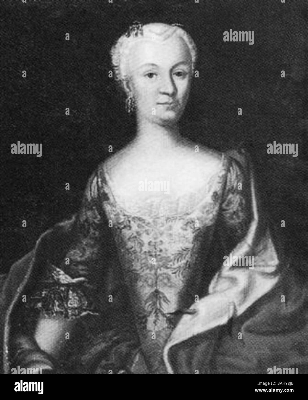 Dieses Ölporträt aus dem 18. Jahrhundert zeigt Sophie Henriette Reuss zu Untergreiz, die Prinzessin von Schwarzburg-Rudolstadt, Ehefrau von Ludwig Günther II. Stockfoto