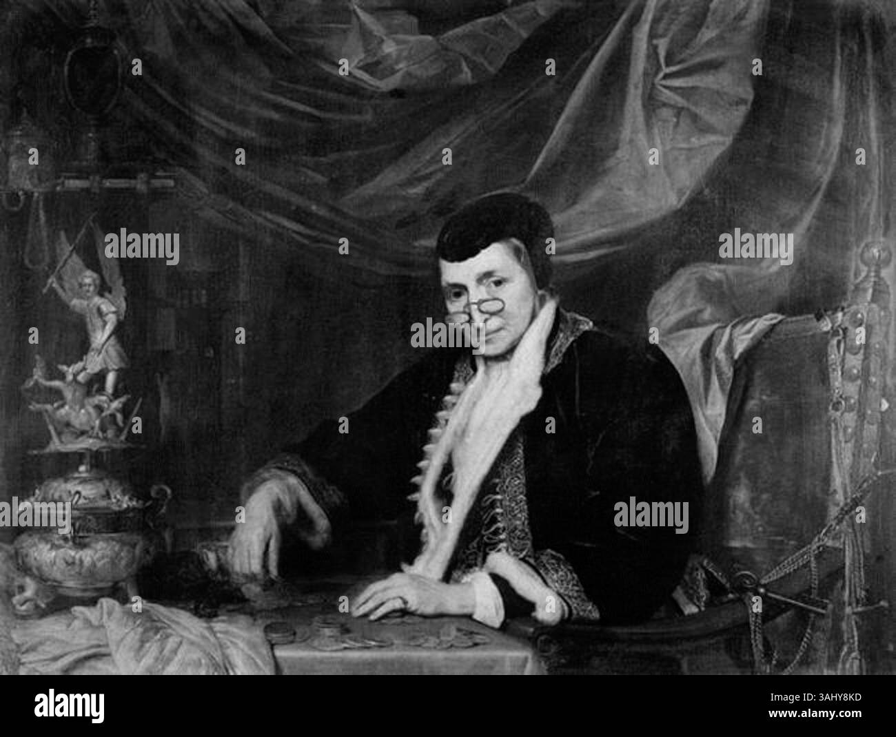 Dieses Gemälde von Jan de Herdt aus dem Jahr 1663 zeigt eine unbekannte Frau, die das Zählen von Geld darstellt. Das Werk ist in der rechten unteren Ecke signiert und datiert und befindet sich in der Staatlichen Kunsthalle Karlsruhe. Stockfoto