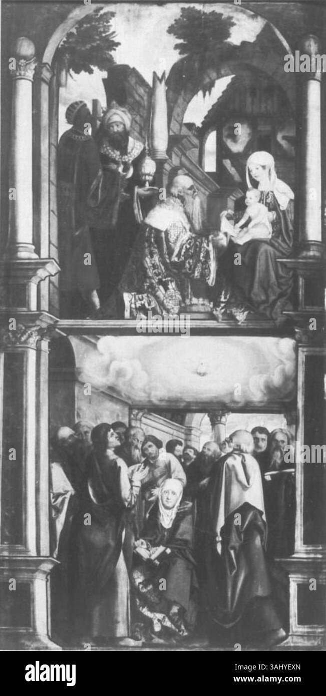 Barthel Behams „Anbetung der Könige“ ist Teil eines verlorenen Außenflügels des Welser Altars, der eine Krippenszene darstellt, die dem deutschen Renaissance-Künstler des 16. Jahrhunderts zugeschrieben wird. Stockfoto