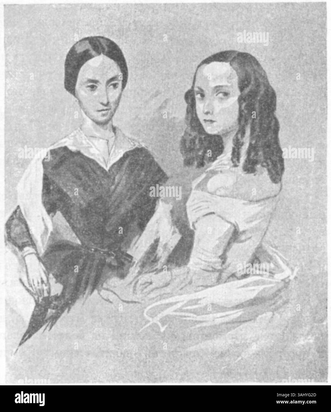 Das von Grigori Gagarin zwischen 1840 und 1842 gemalte Porträt von Agrafena & Nadejda Verziliny ist ein Beispiel für russische Porträts, das die aristokratische Schönheit und den edlen Status der Schwestern Verziliny widerspiegelt. Stockfoto
