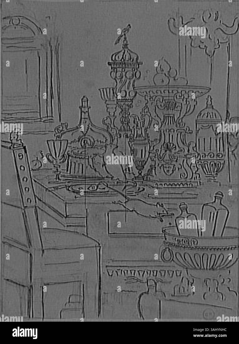 Diese Studie von Gustave Moreau illustriert die Fabel der City Mouse und der Country Mouse. Das Kunstwerk konzentriert sich auf den Kontrast zwischen den beiden Mäusen, wobei detaillierte Tierdarstellungen ihren unterschiedlichen Lebensstil symbolisieren. Stockfoto