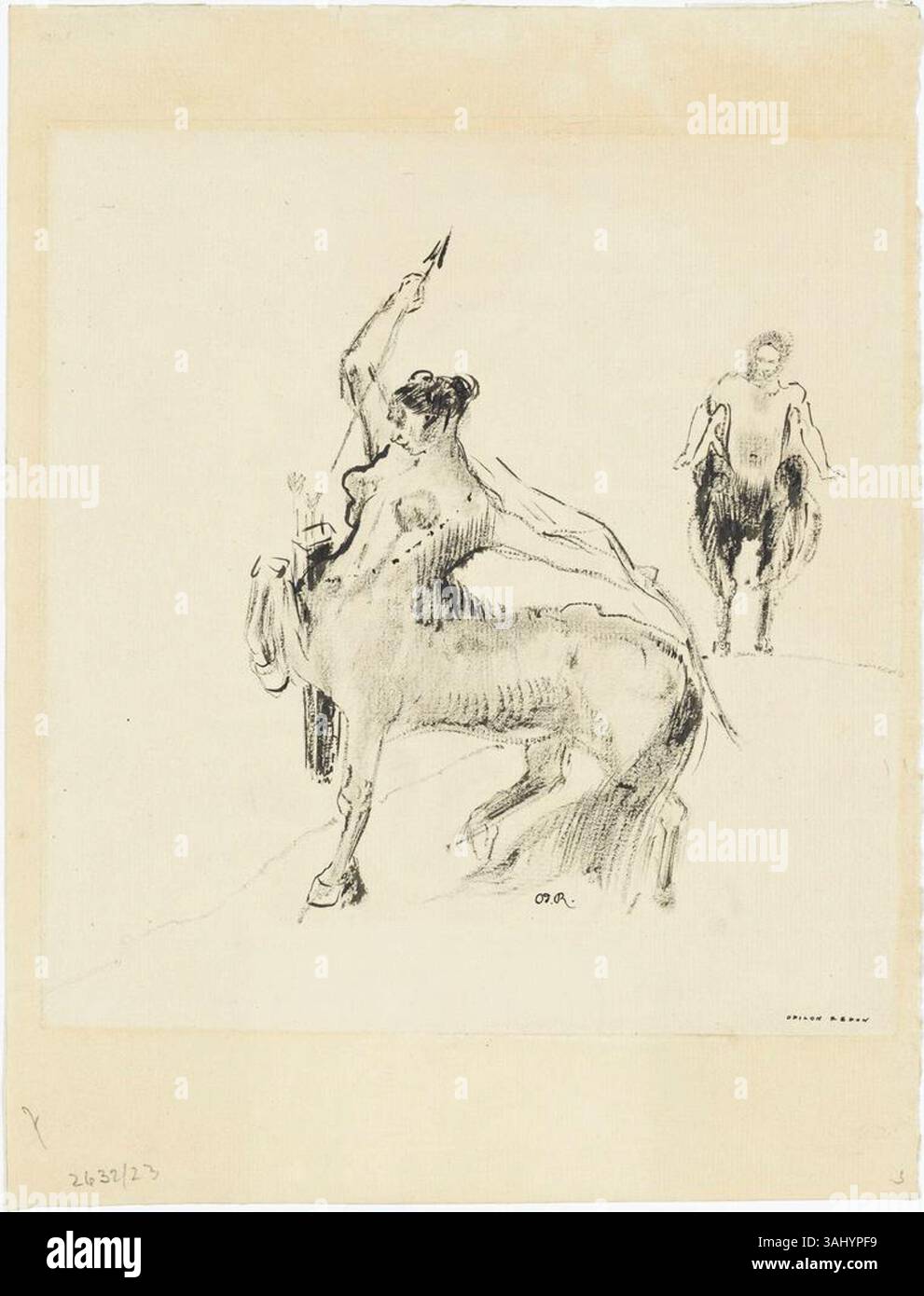 Odilon Redons „Kentaurin“ um 1883 zeigt einen Zentauren, der klassische Mythologie mit Redons charakteristischem traumhaften und surrealen Ansatz für die Mensch-Tier-Figur verbindet. Stockfoto
