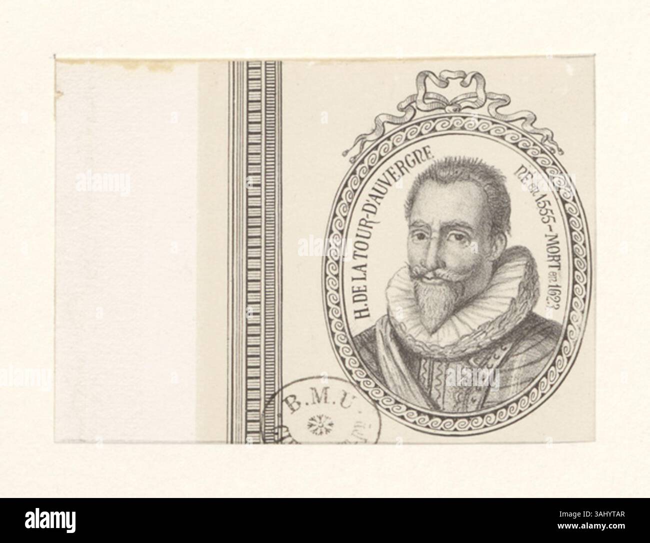 Boyer 1437, eine Lithographie von Ambroise Tardieu, zeigt Henri de la Tour d’Auvergne, geboren 1555 und gestorben 1623. Der Druck ist Teil der Boyer-Sammlung und zeigt sein Vermächtnis als Adliger und Militärfigur in Frankreich. Stockfoto