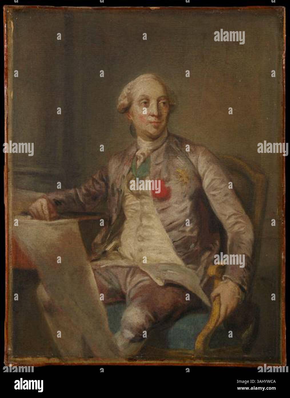 Das um 1778 entstandene Porträt von Joseph-Siffred Duplessis zeigt Charles-Claude FLAHAUT de la Billaderie, Graf von Angiviller. Das Ölgemälde veranschaulicht die französische Porträtmalerei des späten 18. Jahrhunderts. Stockfoto