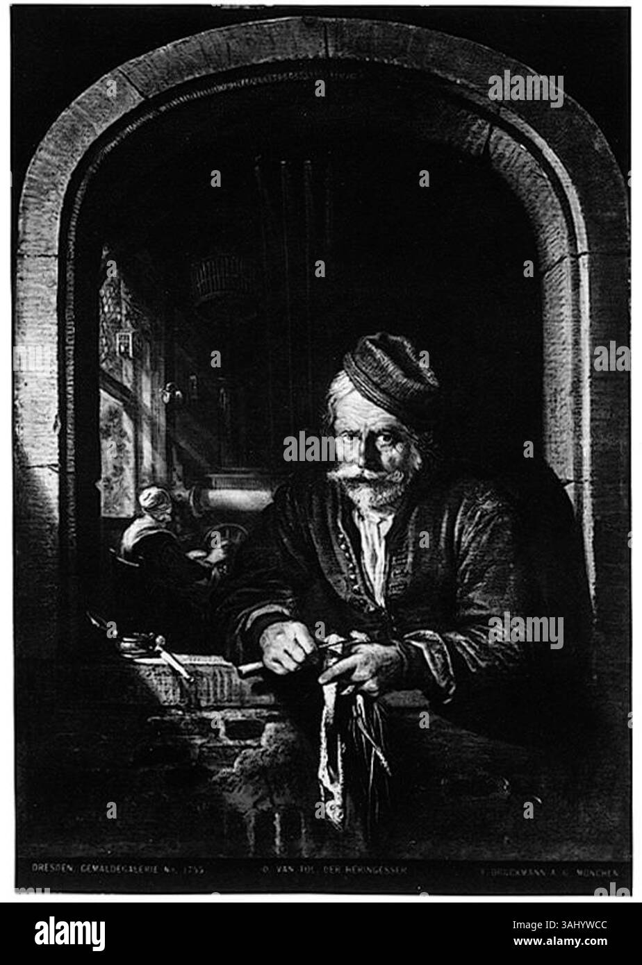 Der Heringsesser von Domenicus van Tol, gemalt im 17. Jahrhundert, war einst Teil der Gemäldegalerie Alte Meister in Dresden. Das Gemälde, ein Öl auf Holz, fehlt seit dem Ende des Zweiten Weltkriegs 1945. Stockfoto