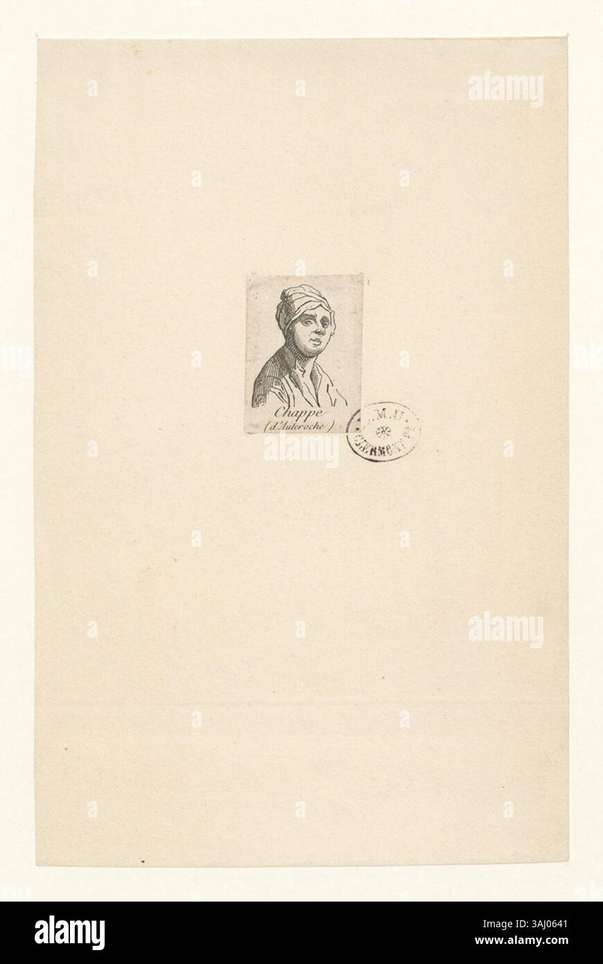 Dieser Tiefdruck aus der Sammlung Boyer zeigt Claude Chappe, eine historische Figur, die mit der Entwicklung des Telegraphen in Verbindung gebracht wurde. Der Druck zeigt detaillierte Tiefdruck-Techniken. Stockfoto