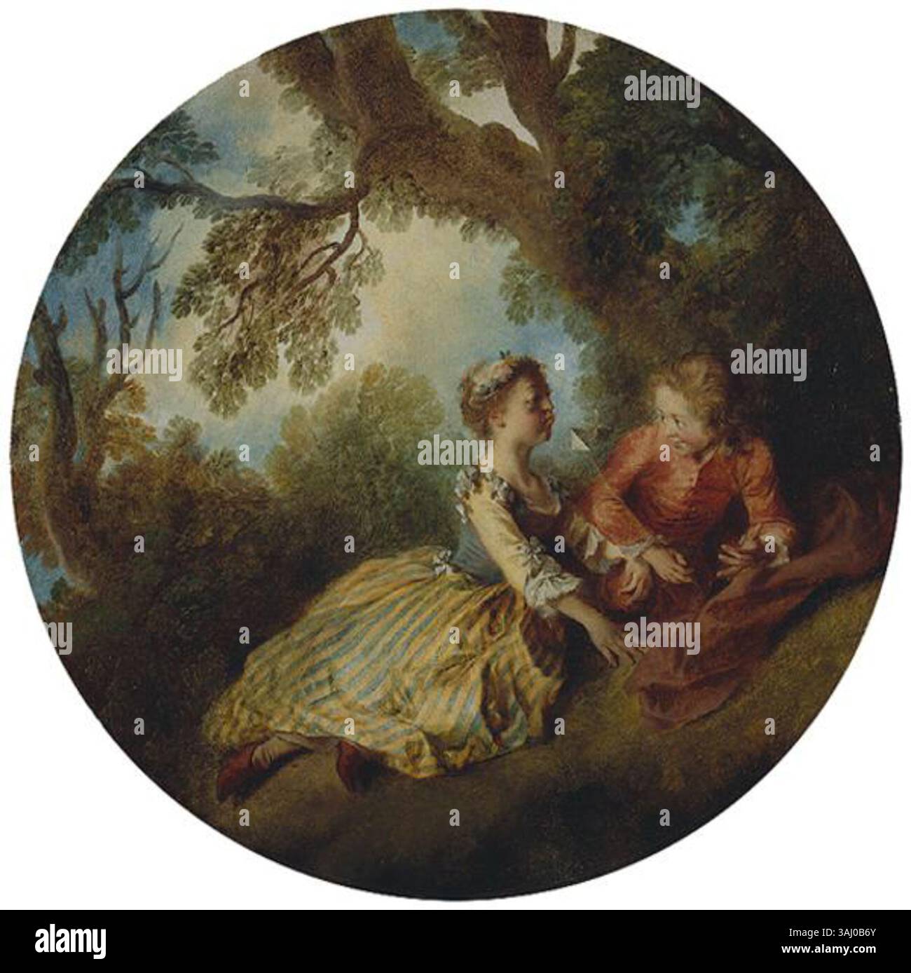 Nicolas Lancrets „The Toy Windmill“ (1730-1732) zeigt eine verspielte Szene mit einem Windmühlenspielzeug, das seinen zarten Rokoko-Stil zeigt. Das in Öl auf Leinwand gefertigte Gemälde hebt Licht und Bewegung in einer intimen, kindzentrierten Komposition hervor. Stockfoto