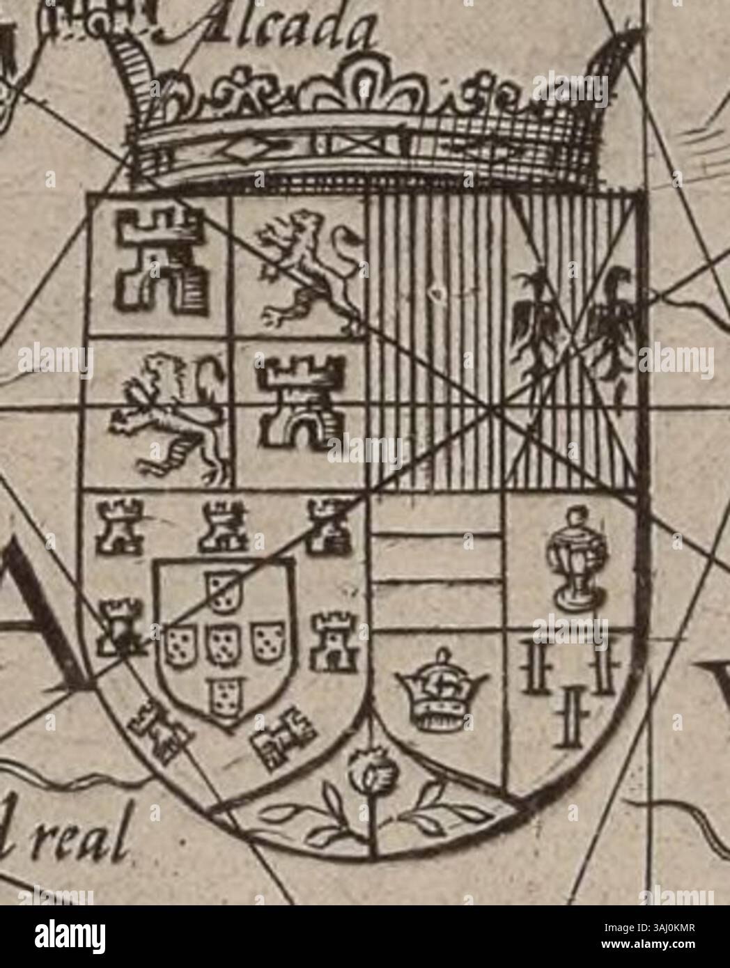 Diese von Petrus Plancius und Willem Barents erstellte Seekarte aus dem Jahr 1594 zeigt das spanische königliche Schild. Die Karte zeigt das Mittelmeer und seine umliegenden Gebiete und zeigt Spaniens maritimen Einfluss im 16. Jahrhundert. Stockfoto