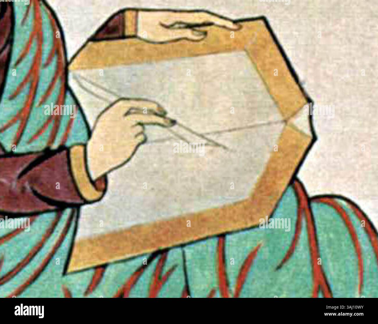 Eine Seite aus den Lindisfarne-Evangelien, auf der der hl. Matthäus das Evangelium schreibt. Diese Handschrift wurde zwischen 710 und 721 erstellt und zeigt eine aufwendige Schrift und lebendige Illuminationen, die typisch für angelsächsische religiöse Texte sind. Die komplizierten Grenzen und die göttliche Bildsprache demonstrieren das Können und die spirituelle Hingabe seiner Schöpfer. Stockfoto