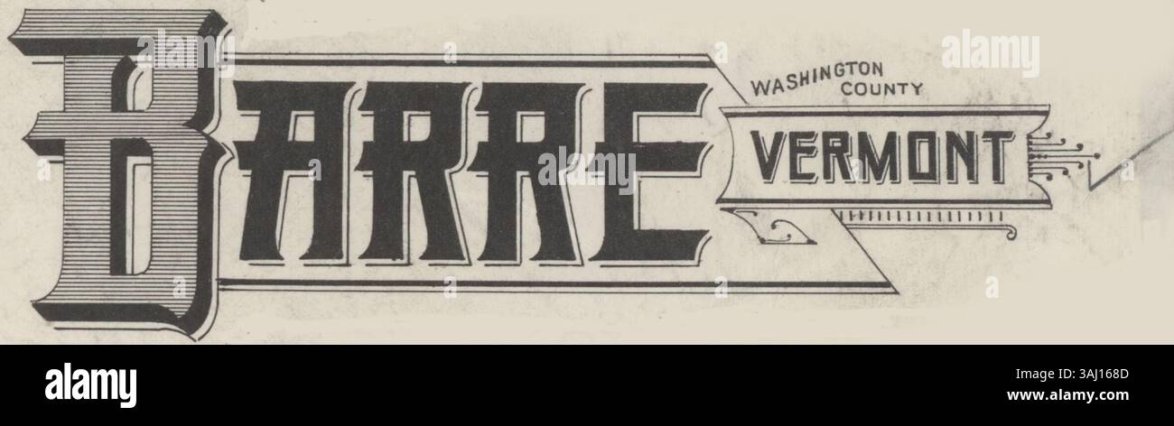 Sanborn Fire Insurance Map aus Barre, Vermont, datiert 1916. Diese Karte bietet detaillierte Informationen über die Infrastruktur und Grundstücksgestaltung der Stadt während des frühen 20. Jahrhunderts. Stockfoto