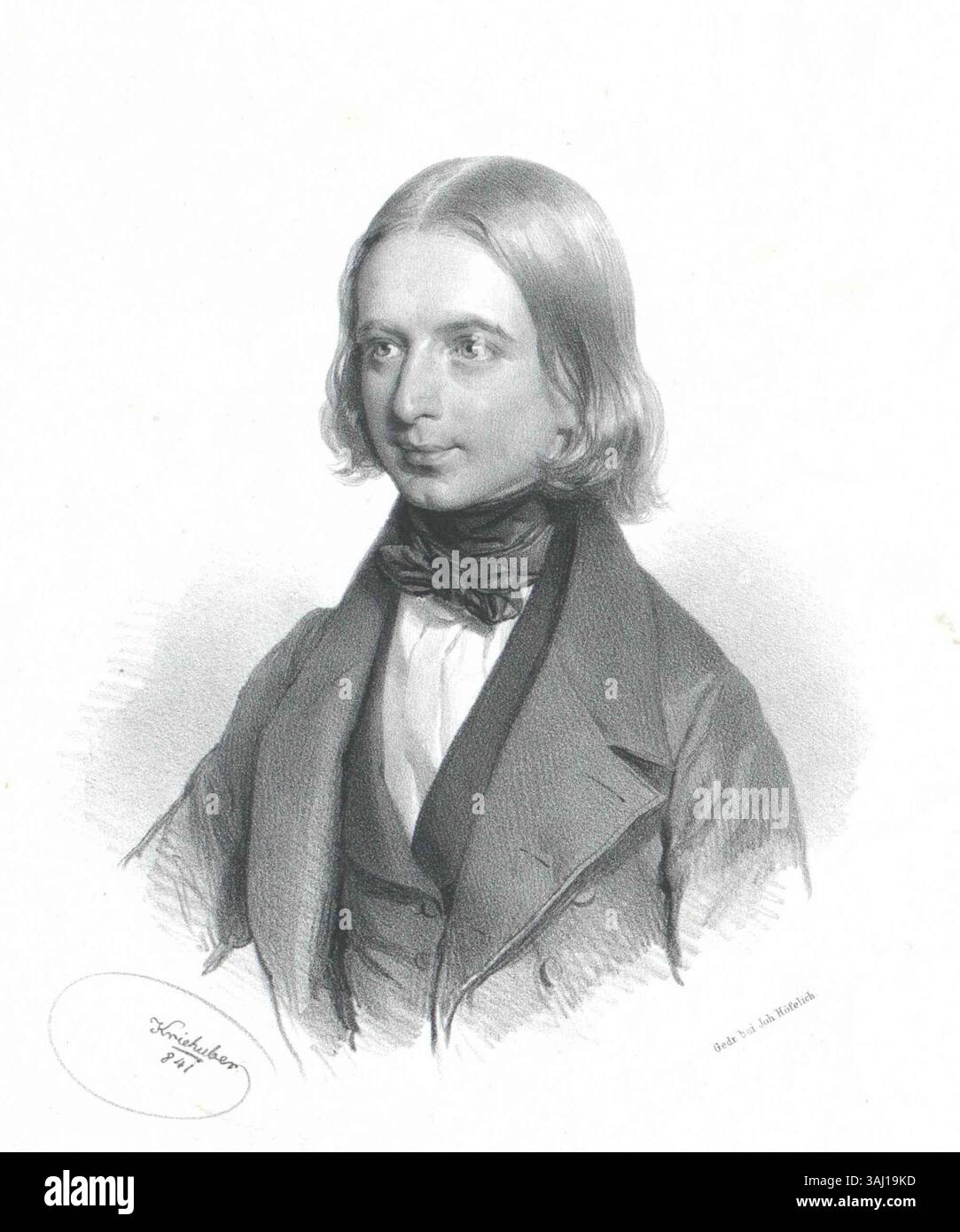 Diese Lithografie von Josef Kriehuber aus dem Jahr 1841 stellt Giulio Regondi dar, einen italienischen Gitarristen, Konzertmusiker und Komponisten. Regondi war eine bedeutende Figur in der europäischen Musik des 19. Jahrhunderts. Stockfoto