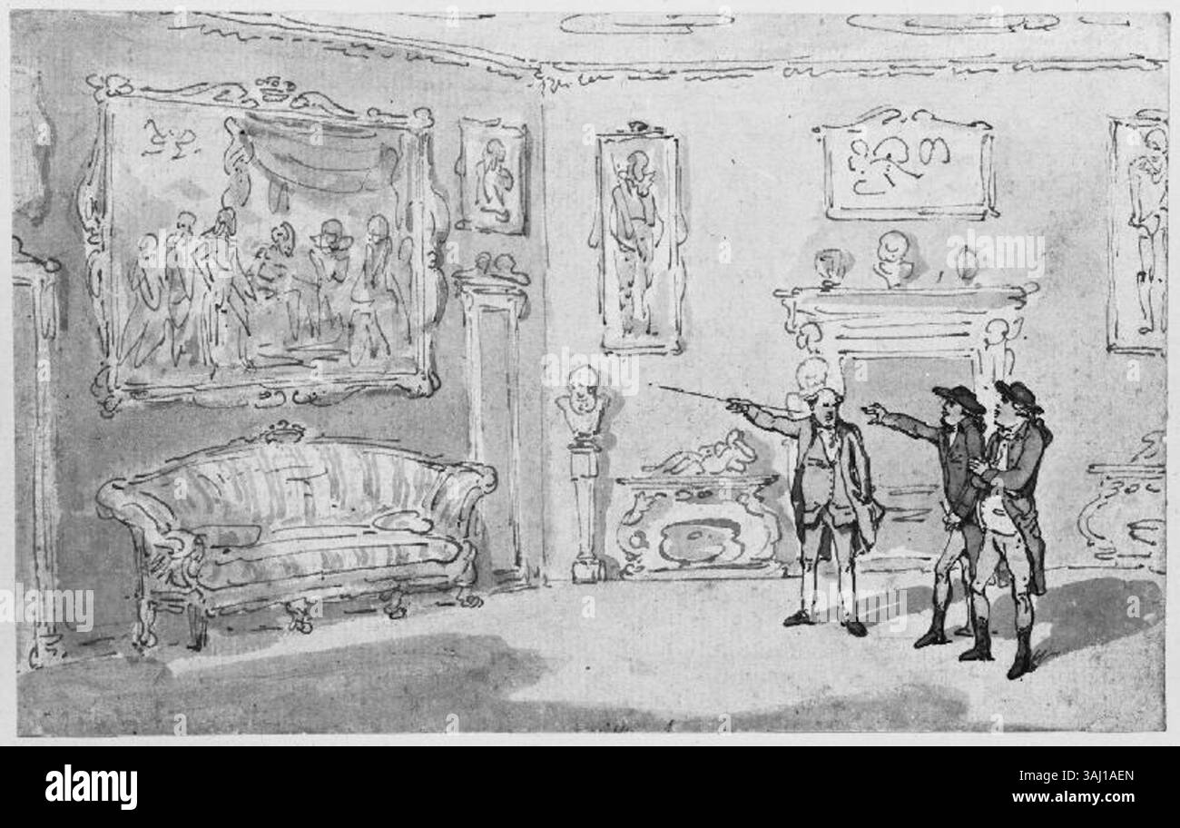 Thomas Rowlandsons Skizze des „Grand Room“ im Wilton House in der Nähe von Salisbury zeigt einen aufwändigen Raum, der seine detaillierte Perspektive und seinen charakteristischen Humor zeigt. Das ursprünglich 1782 entstandene Artwork wurde 1891 veröffentlicht. Stockfoto