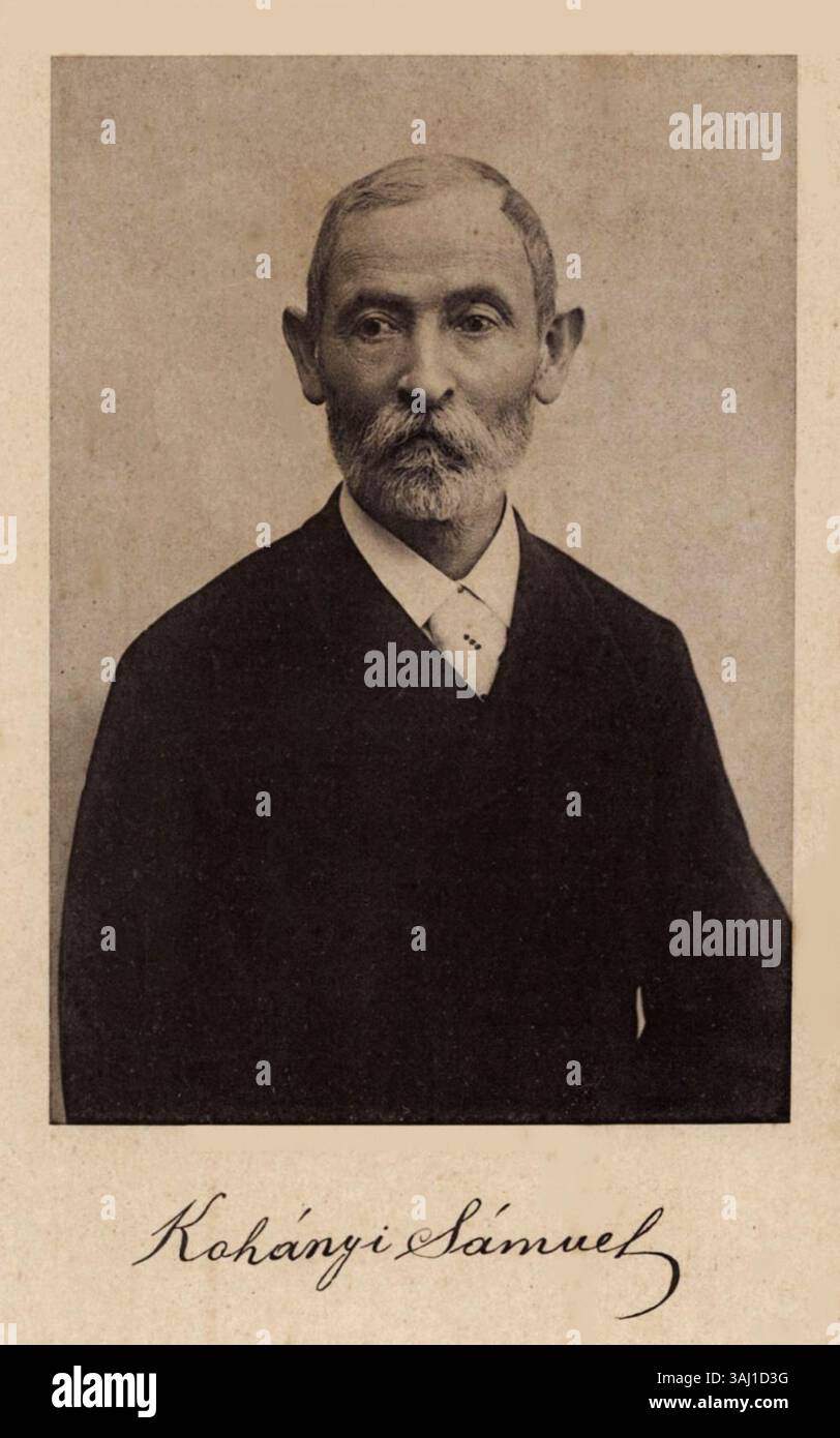 Ein Porträt von Sámuel Kohányi (1824–1905), einem ungarischen Lehrer und Musikpädagogen, der für seine Beiträge zur ungarischen Bildung und Musikkomposition bekannt ist. Stockfoto