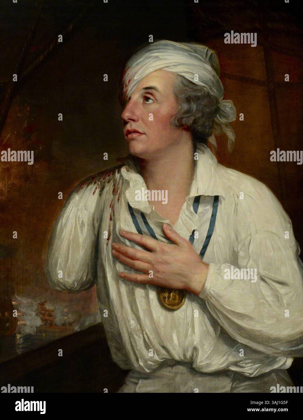 Ein Porträt von Konteradmiral Sir Horatio Nelson, gemalt um 1800. Dieses Öl auf Leinwand fängt den berühmten britischen Marineoffizier ein, der für seine Rolle in den Napoleonischen Kriegen bekannt ist. National Museums Greenwich-Sammlung. Stockfoto