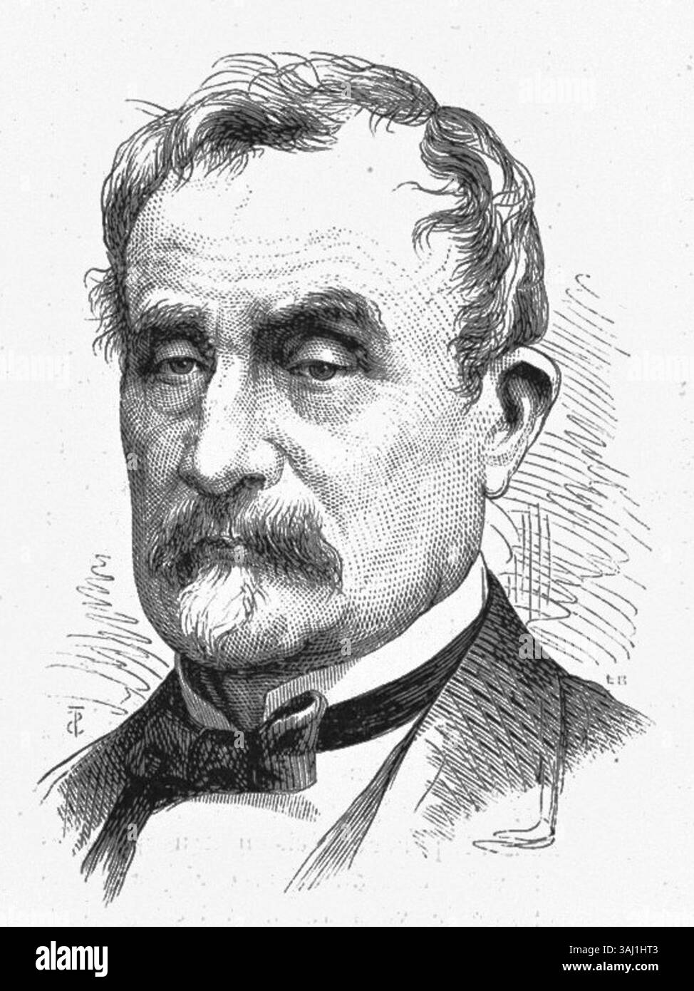 Kupferstich aus Le Monde Illustré (31. Mai 1873), der M. de Cissey, Kriegsminister, als Teil eines politischen Stückes darstellt. Stockfoto