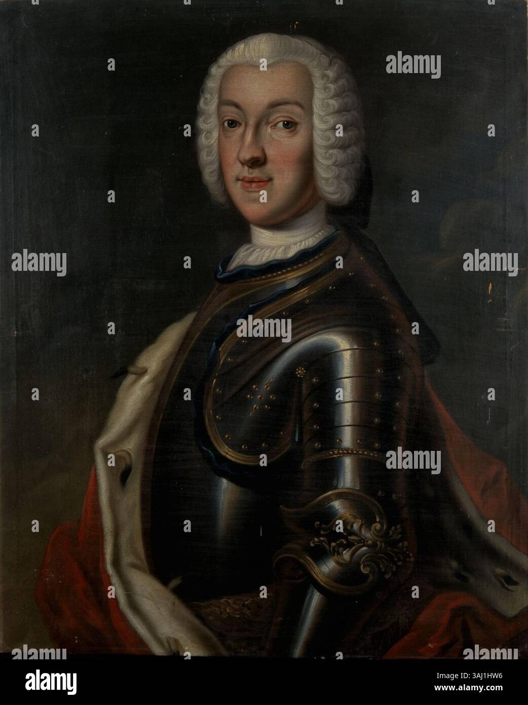 Porträt von Ludwig Günther II., Fürst von Schwarzburg-Rudolstadt (1708–1790), von einem unbekannten Künstler im 18. Jahrhundert. Das Gemälde zeigt den Fürsten in formaler königlicher Kleidung und unterstreicht seinen Adelsstand und die würde der Familie Schwarzburg-Rudolstadt. Stockfoto