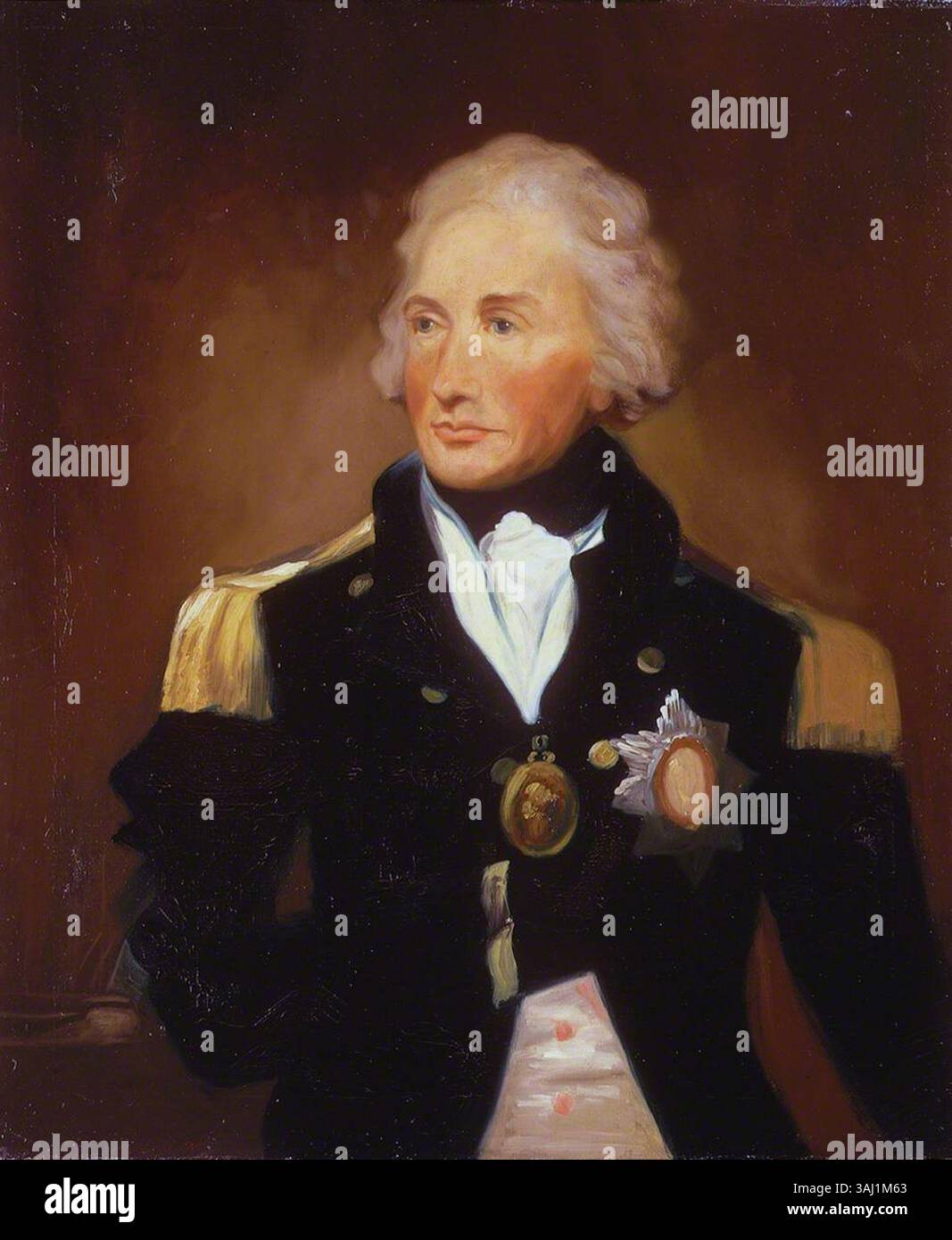 Dieses Porträt von Konteradmiral Sir Horatio Nelson, das im 19. Jahrhundert gemalt wurde, fängt die herausragende Figur des Marinehelden ein. Sein Vermächtnis als prominenter britischer Marineoffizier ist in diesem Ölgemälde erhalten. Stockfoto