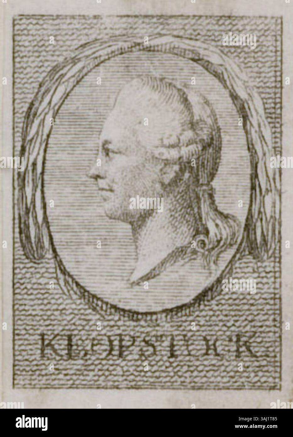 Dieser Kupferstich von Friedrich Gottlieb Klopstock, der in der Staats- und Universitätsbibliothek Hamburg untergebracht ist, ist eine bedeutende visuelle Darstellung des Dichters und spiegelt seine kulturellen und intellektuellen Beiträge wider. Stockfoto
