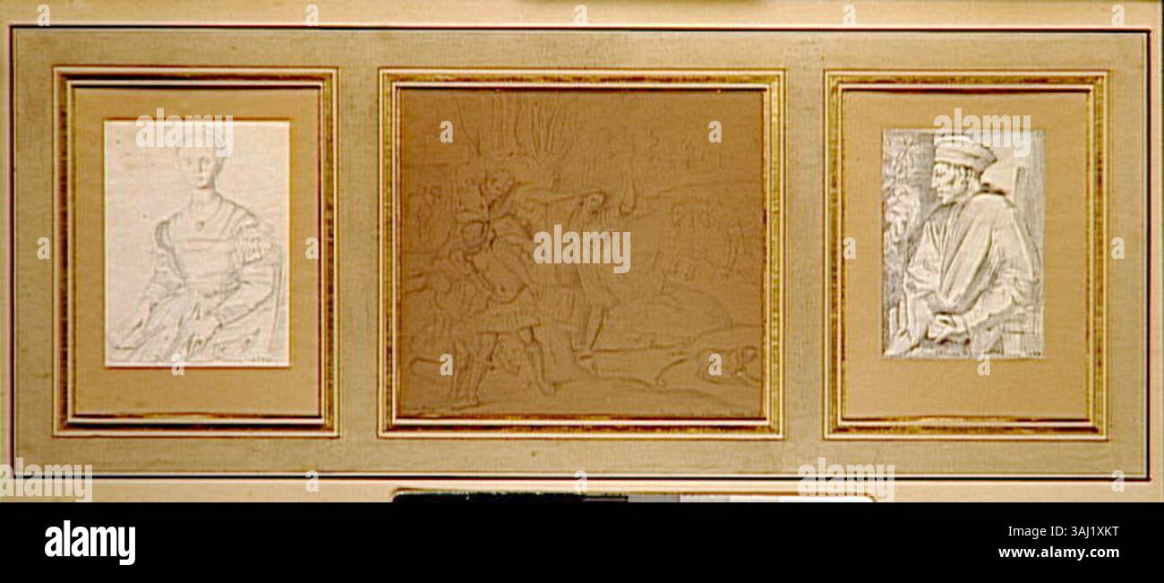 „Copies d’après trois maîtres italiens“ von Gustave Moreau (1826–1898) besteht aus Kopien italienischer Meister: Bronzinos Porträt von Lucrezia Panciatici, Genga und Pontormos Porträt von Cosimo i de Medici. Diese Kopien spiegeln Moreas Studium der Renaissanceporträts wider. Es ist Teil des Musée Gustave Moreau. Stockfoto