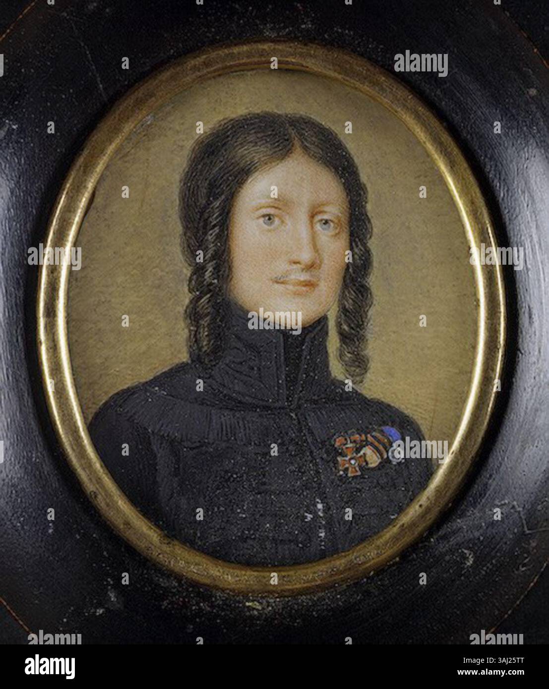 Ein Porträt von Pawel Logginowitsch Manzey, einer 1790 geborenen russischen Figur, gemalt 1816. Das Kunstwerk fängt seine Ähnlichkeit aus dem frühen 19. Jahrhundert ein. Stockfoto