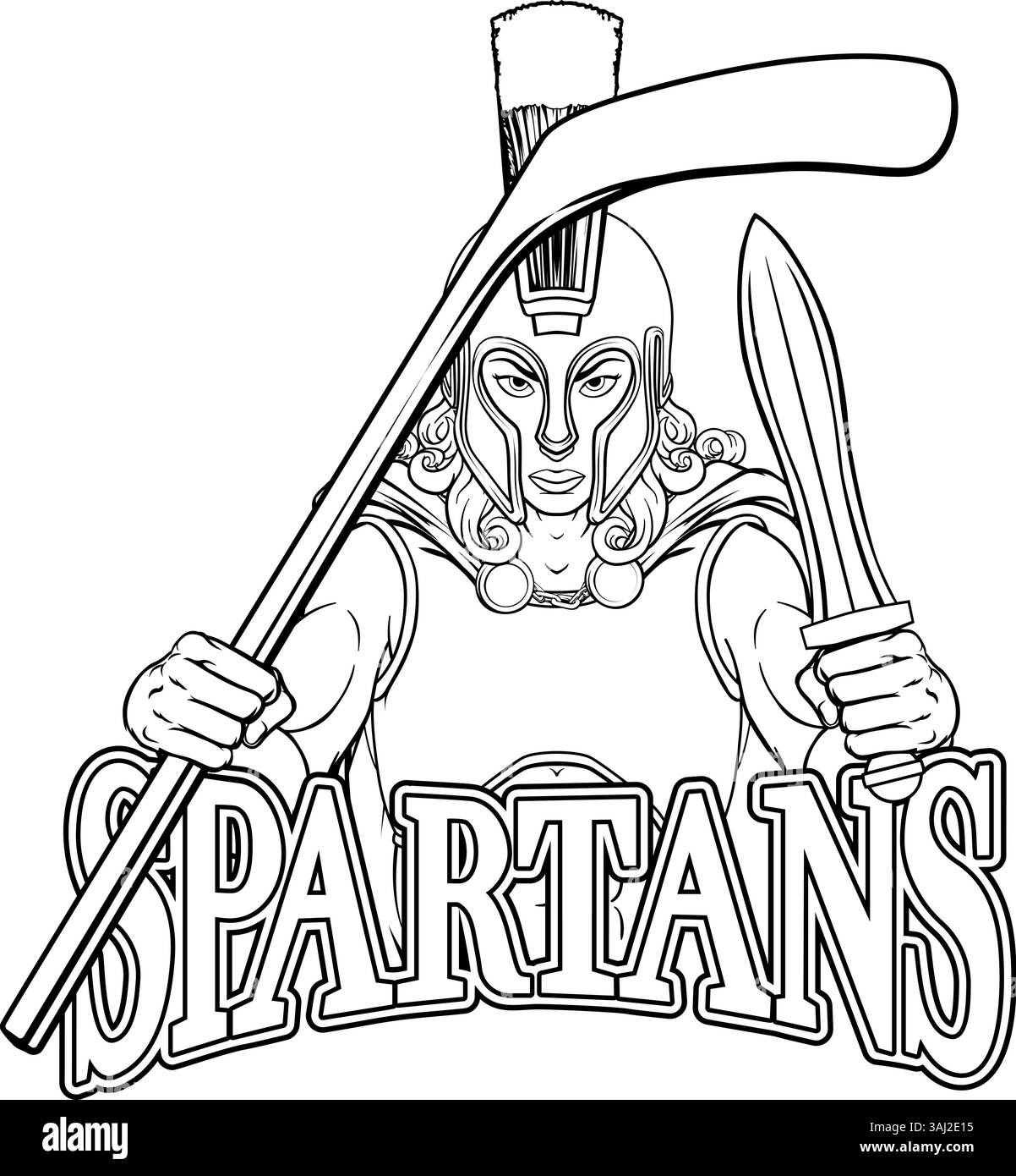 Spartan Woman Eishockey-Sportmaskottchen Stock Vektor