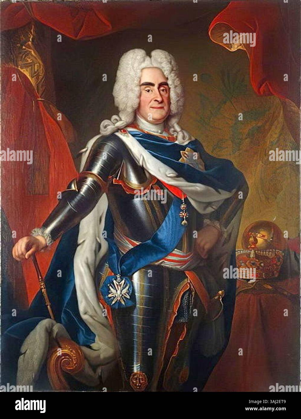 Dieses Porträt von Louis de Silvestre aus dem Jahr 1725-1730 zeigt Augustus II. Den Starken als König von Polen und zeigt seine königliche Kleidung und autoritative Präsenz. Stockfoto