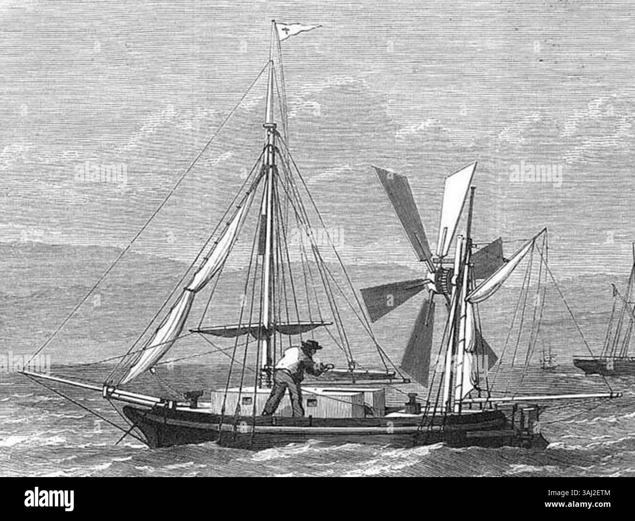 Eine Lithografie aus der Illustrated London News (25. Juni 1870), die die Stadt Ragusa darstellt, ein 20 Fuß langes Yawl, das den Atlantik überquerte. Ursprünglich eine Fähre oder ein Rettungsboot des Schiffes Breeze, war es vor 1870 am Untergang der Brig Breeze im irischen Ärmelkanal beteiligt. Die Abbildung zeigt die Stadt Ragusa als ein bemerkenswertes Seeschiff seiner Zeit. Stockfoto