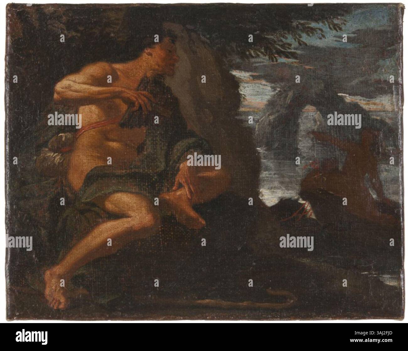 Francesco Albanis Gemälde „EN Cyclop“ zeigt die mythologische Figur eines Zyklopen. Das in Öl auf Leinwand gemalte Werk gehört zur Sammlung des Nationalmuseums und zeigt das klassische mythologische Thema. Stockfoto