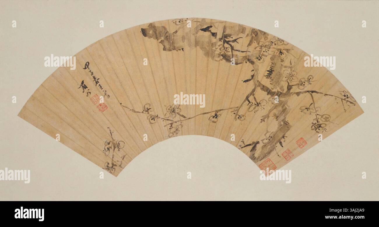 Chen Jiru (1558–1639), ein prominenter Gelehrter und Künstler der Ming-Dynastie, schuf dieses Tintenwaschbild, das sich durch seine fließenden Pinselstriche und zarten monochromen Töne auszeichnet. Seine Werke spiegeln oft konfuzianische ideale wider, mit einem Schwerpunkt auf Natur und menschlicher Erfahrung, die in diesem Stück aus dem Palastmuseum gezeigt werden. Stockfoto