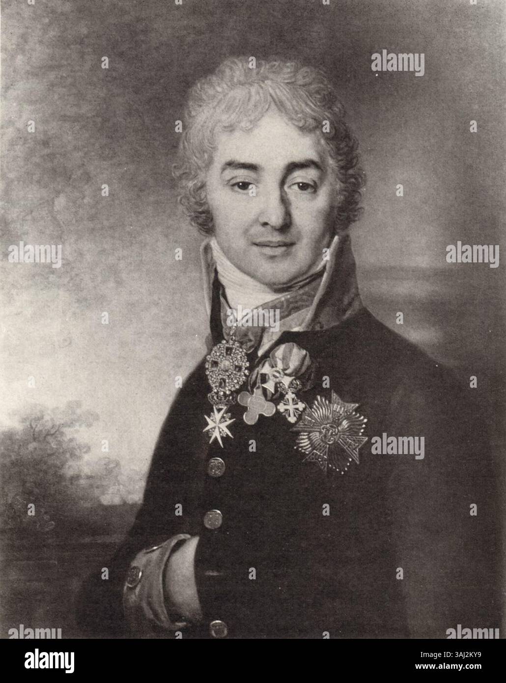 Ein Porträt von Kuschnikow Sergej Sergejewitsch, gemalt von Wladimir Borowikowski im Jahre 1803. Dieses Kunstwerk ist ein schönes Beispiel für russische Porträts aus dem späten 18. Jahrhundert. Stockfoto