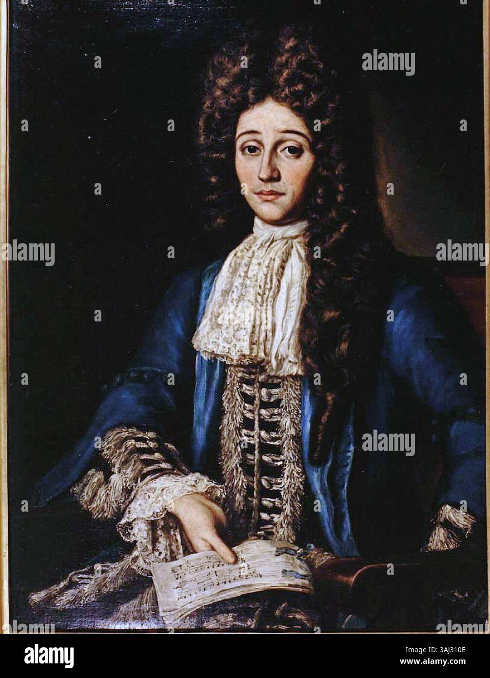 Dieses anonyme Porträt von Matteo Sassano, gemalt in Öl auf Leinwand um 1700, misst 100 x 76 cm und zeigt Matteo Sassano, eine historische Figur aus dem späten 17. Jahrhundert. Stockfoto