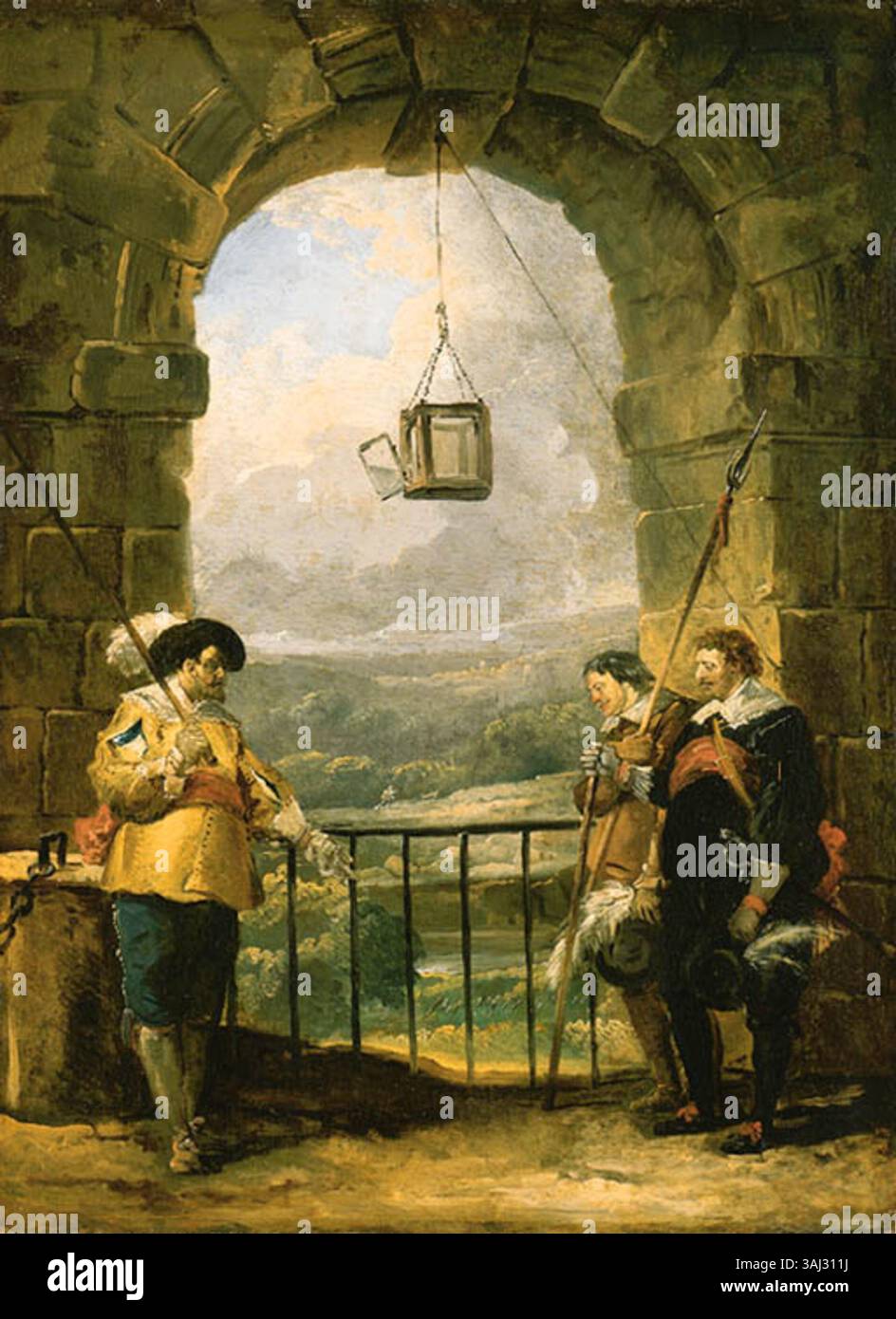 Hubert Roberts Gemälde „Garde Civique“, entstanden zwischen 1733 und 1808, zeigt einen Moment in der Geschichte der französischen Bürgermiliz. Das Kunstwerk fängt die Leidenschaft der Zeit und die Rolle der Miliz im revolutionären Frankreich ein. Stockfoto