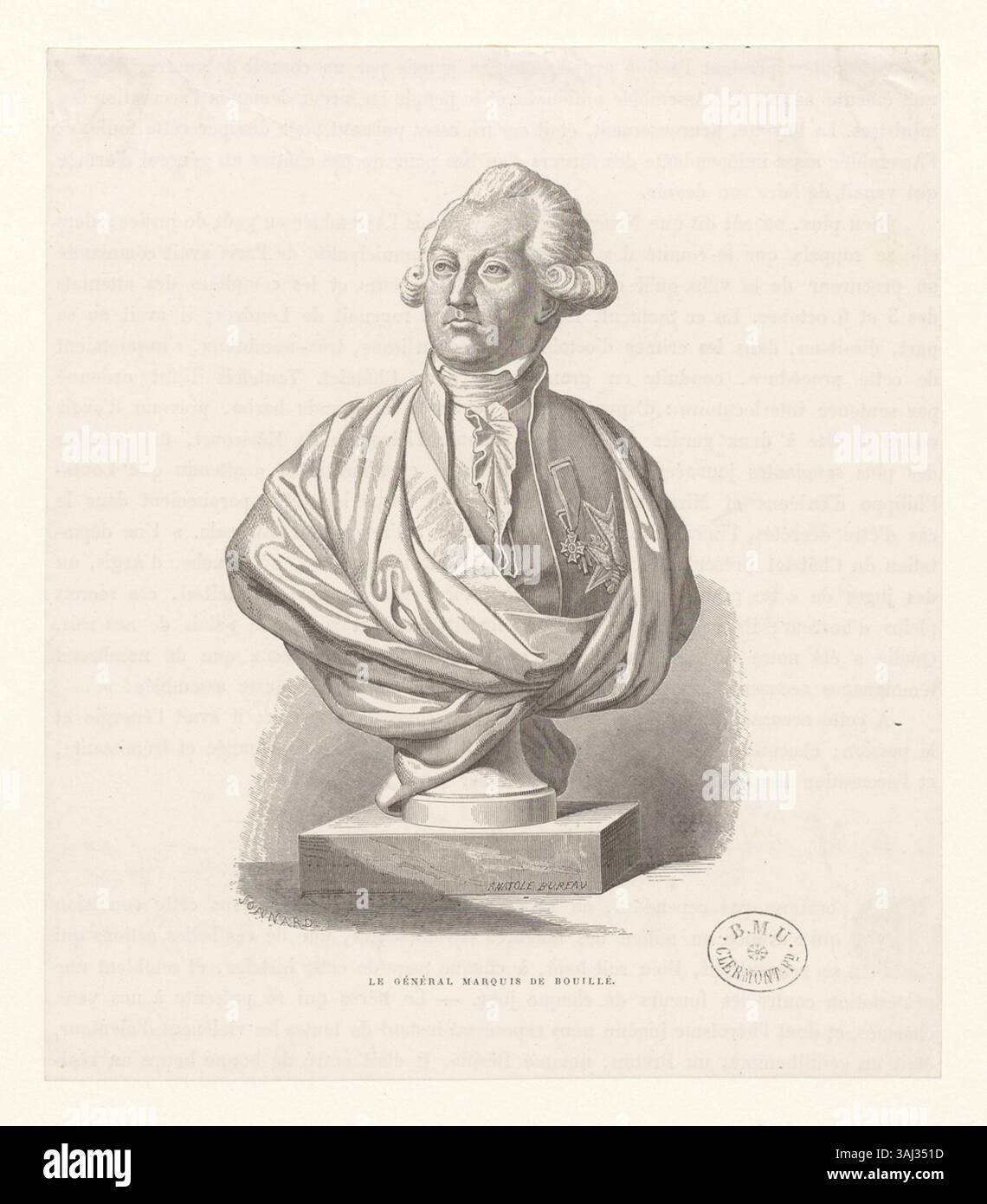 Tiefdruck aus der Boyer-Sammlung von Francois Claude Amour, Marquis de Bouillé, einem wichtigen militärischen Führer während der Französischen Revolution, bekannt für seine Verteidigung royalistischer Anliegen. Stockfoto