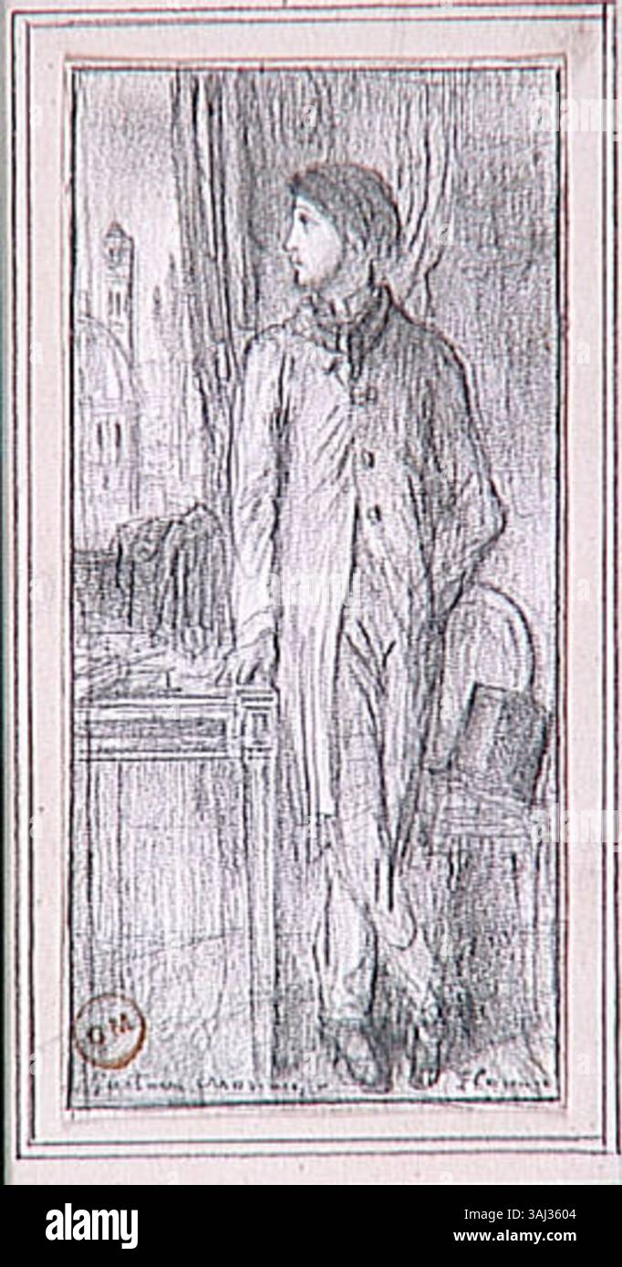 „Portrait de Degas en pied à Florence“ von Gustave Moreau fängt das gesamte Porträt von Edgar Degas ein und zeigt seine Meisterschaft in Porträts- und Figurenstudien. Das Werk entstand zwischen 1850 und 1895. Stockfoto