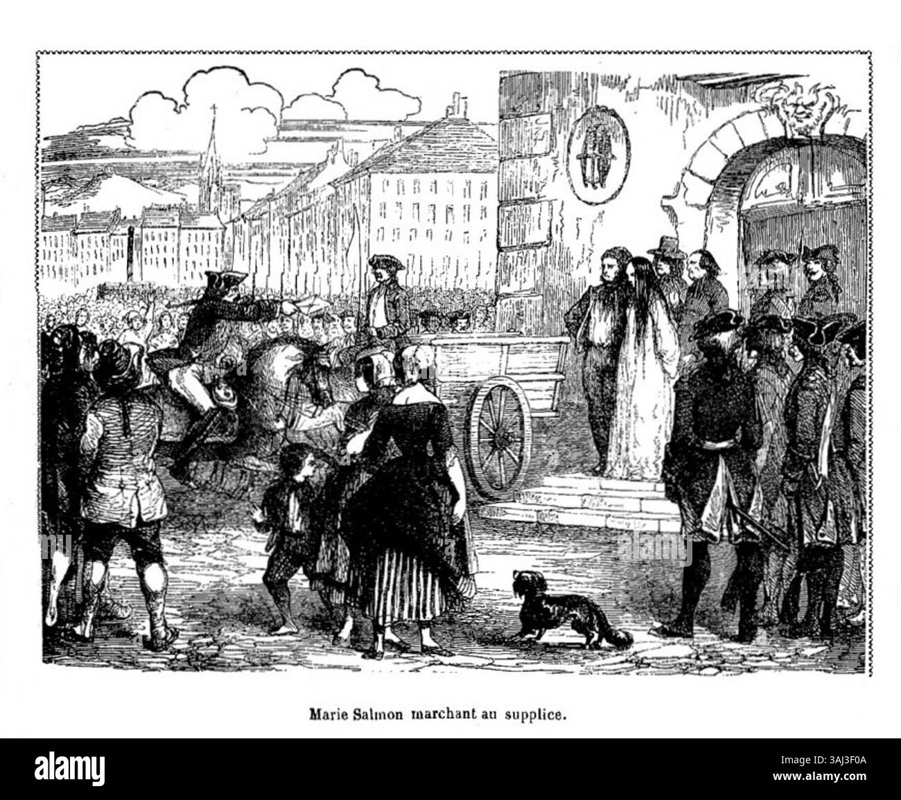 Diese Zeichnung von Pierre Zaccone aus dem Jahr 1878 zeigt Marie Salmon während ihres marsches zur Hinrichtung, eine Darstellung des tragischen Ereignisses in ihrem Leben nach einer umstrittenen Gerichtsaffäre. Stockfoto