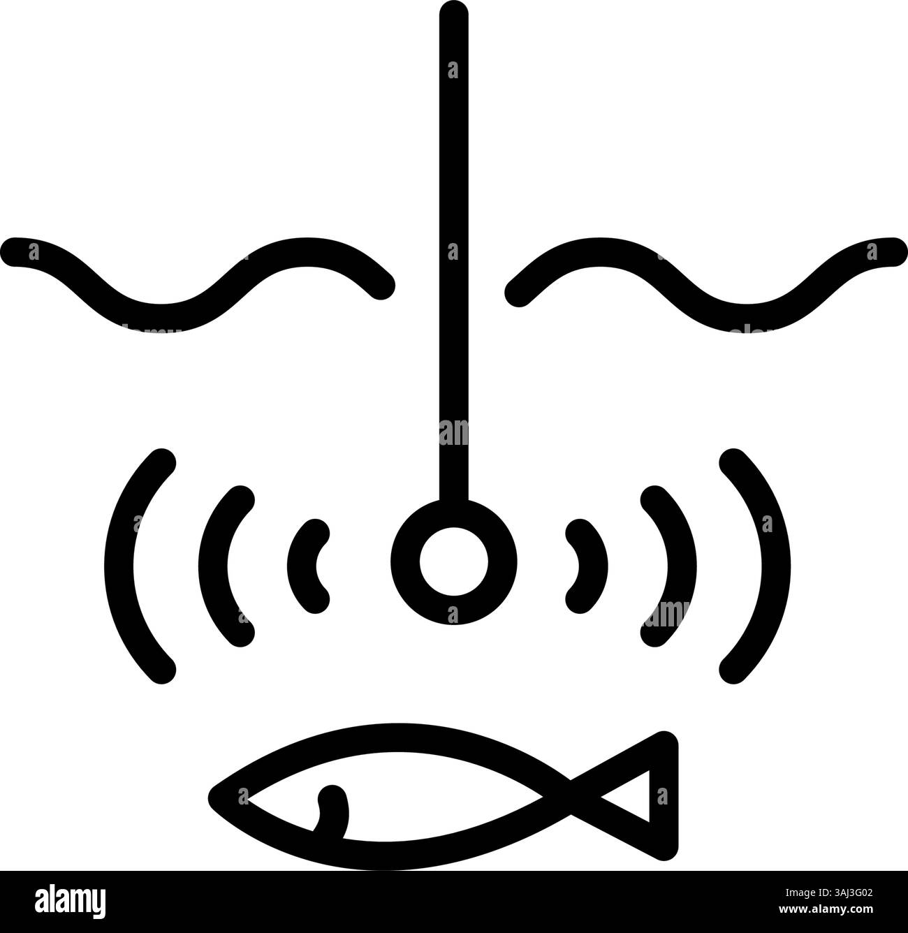 Fish Finder Vektorlinie Symboldesign. Echolot Radarsymbol. Echolot Radar-Konturvektorsymbol für Webdesign isoliert auf weißem Hintergrund Stock Vektor