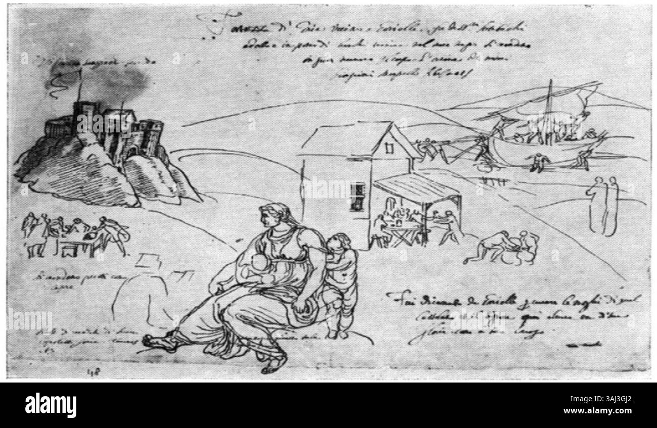 Ein Werk aus dem 17. Jahrhundert von Teramo Castelli (1597–1659), das religiöse und historische Themen, die typisch für die Barockkunst sind, zeigt. Der detailreiche und ausdrucksstarke Stil des Künstlers ist charakteristisch für diese Zeit. Stockfoto