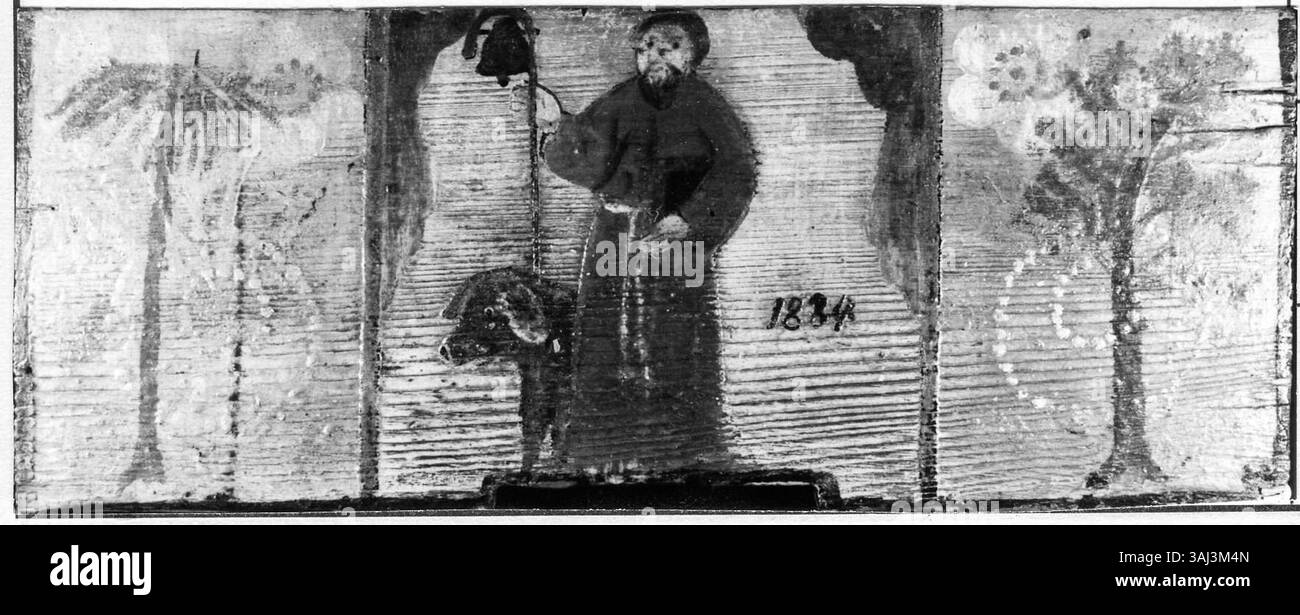 Das „Sv. Anton Puavnik’ Gemälde aus dem Jahr 1884, das im Museum für Bienenzucht in Radovljica untergebracht ist, ist ein Ölgemälde, das den Heiligen Antonius darstellt. Das Gemälde reflektiert die religiöse und kulturelle Ikonographie dieser Zeit. Stockfoto