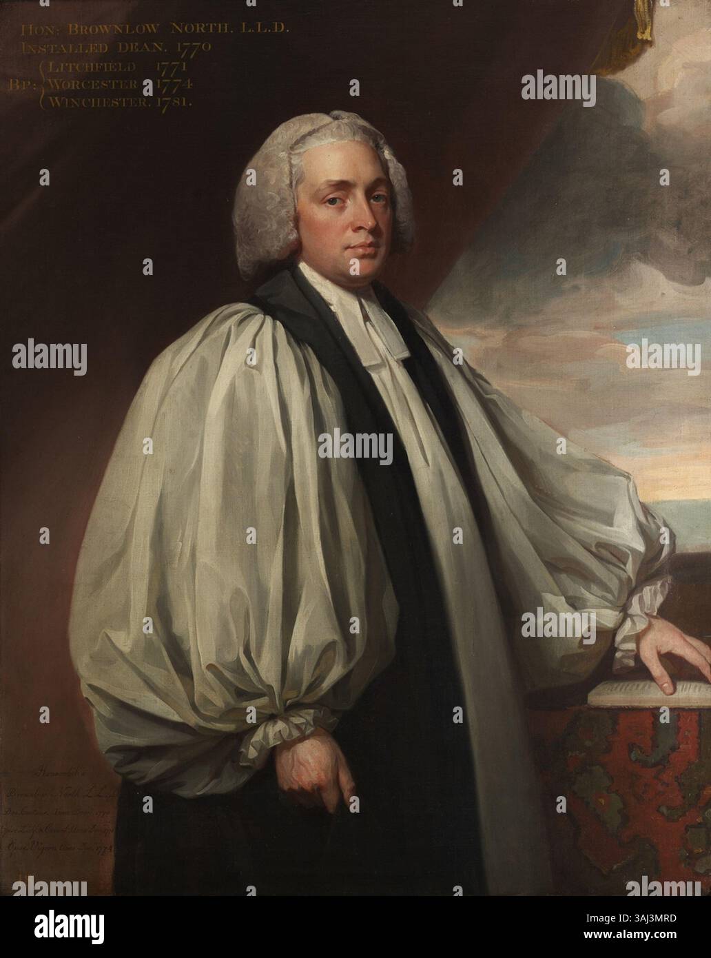 Dieses Porträt von George Romney aus dem Jahr 1776 zeigt Dr. Brownlow North, Dekan von Canterbury. North ist in formeller Kleidung dargestellt, was seine prominente Position in der Kirche widerspiegelt. Stockfoto