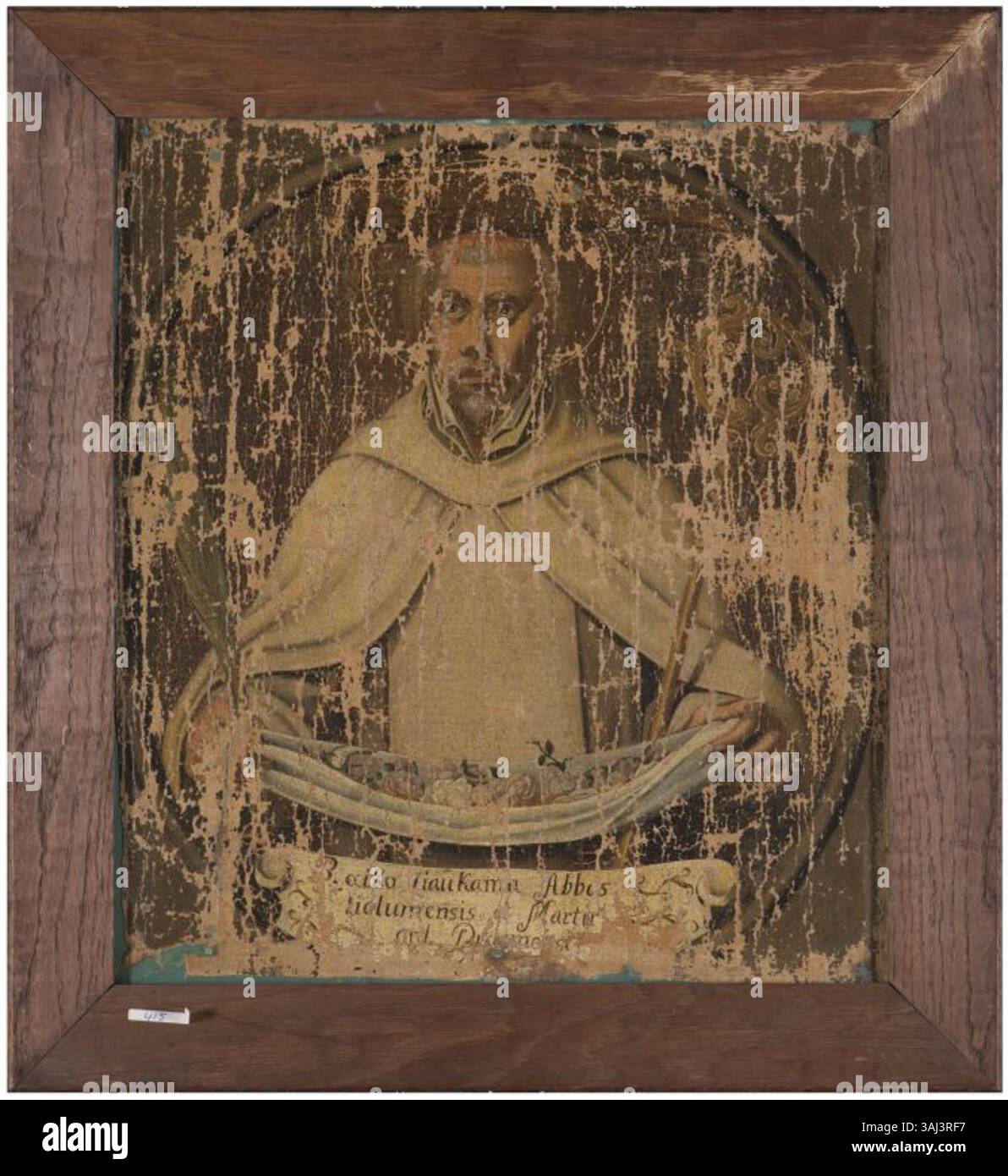 Dieses Porträt von Abt Eelco van Liauckama aus dem Jahr 1599, gemalt von einem anonymen niederländischen Künstler, ist ein Beispiel für religiöse Porträts aus dem späten 16. Jahrhundert. Das Gemälde Öl auf Leinwand ist im Fries Museum untergebracht. Stockfoto