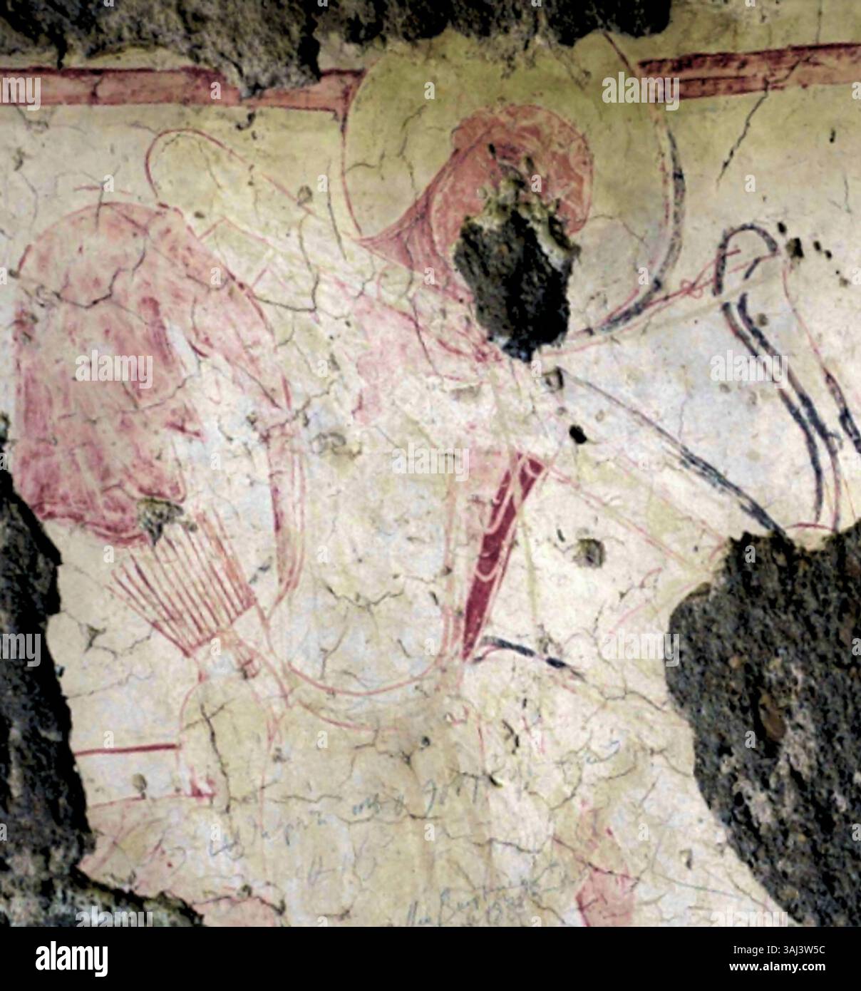 Eine weitere Darstellung aus dem Grab von Tigran Honents aus dem 13. Jahrhundert, diesmal mit einem bowman. Er unterstreicht die Bedeutung von Kriegerfiguren in der mittelalterlichen armenischen religiösen Kunst. Stockfoto