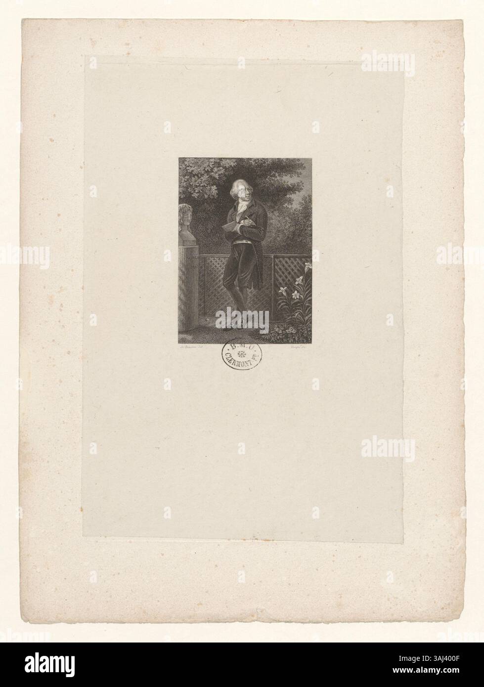 Ein Druck aus der Boyer-Sammlung, der sowohl Jacques Delille als auch Alexandre-Joseph Desenne zeigt, wobei die beiden französischen historischen Figuren im Tiefdruck dargestellt werden. Stockfoto